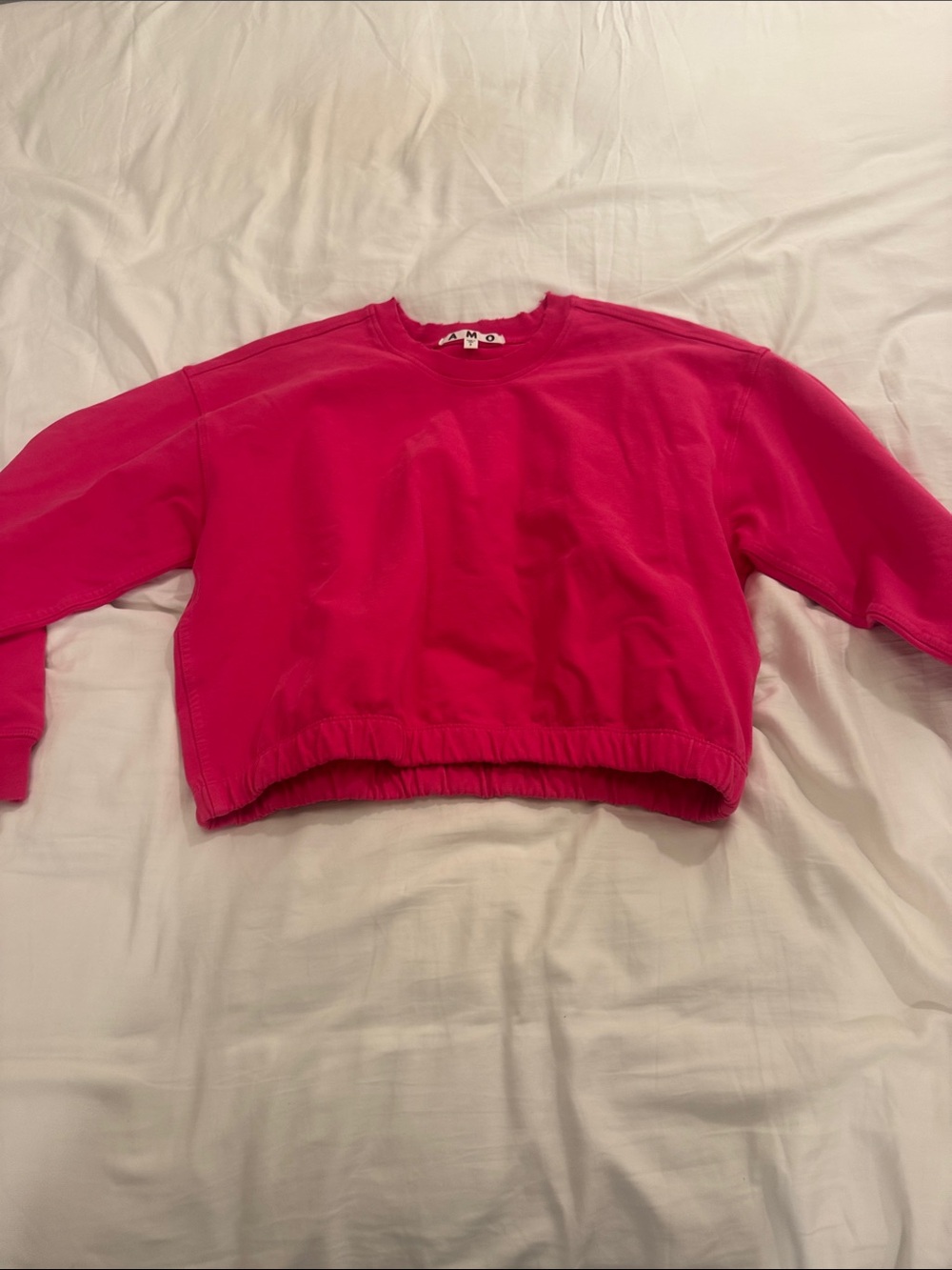 AMO Hot Pink Distressed Crewneck Top